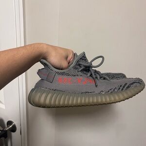 Yeezy Boost 350 V2 in Gray with Red Highlights